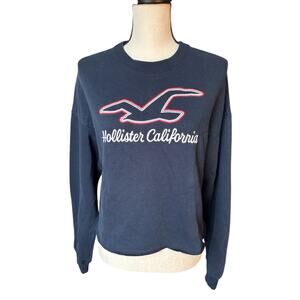 Hollister California Women's Small Crop Blue Pullover Crewneck Sweatshirt Cotton
